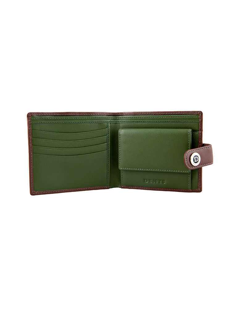 Dents Men's Smooth Nappa Leather Bifold Wallet with RFID Blocking and Coin Purse in Tan/Olive