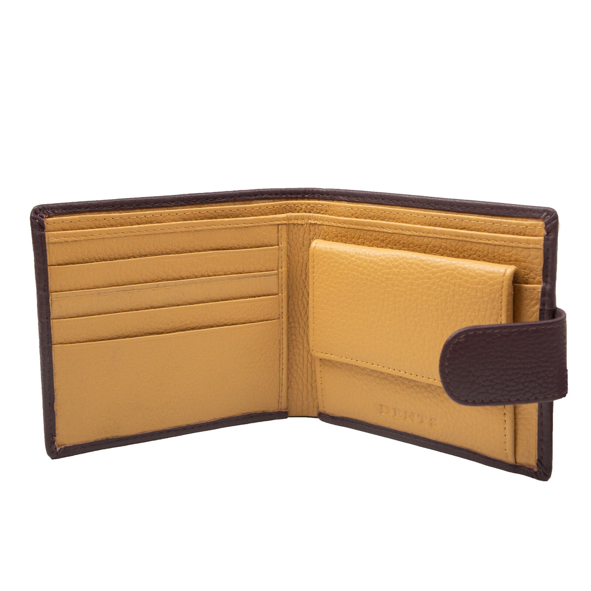 Dents Mens Pebble Grain Leather Bifold Wallet w/ Coin Purse & RFID Blocking - Bordeaux/Light Tan