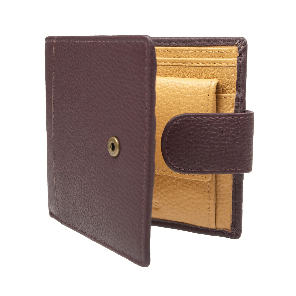 Dents Mens Pebble Grain Leather Bifold Wallet w/ Coin Purse & RFID Blocking - Bordeaux/Light Tan