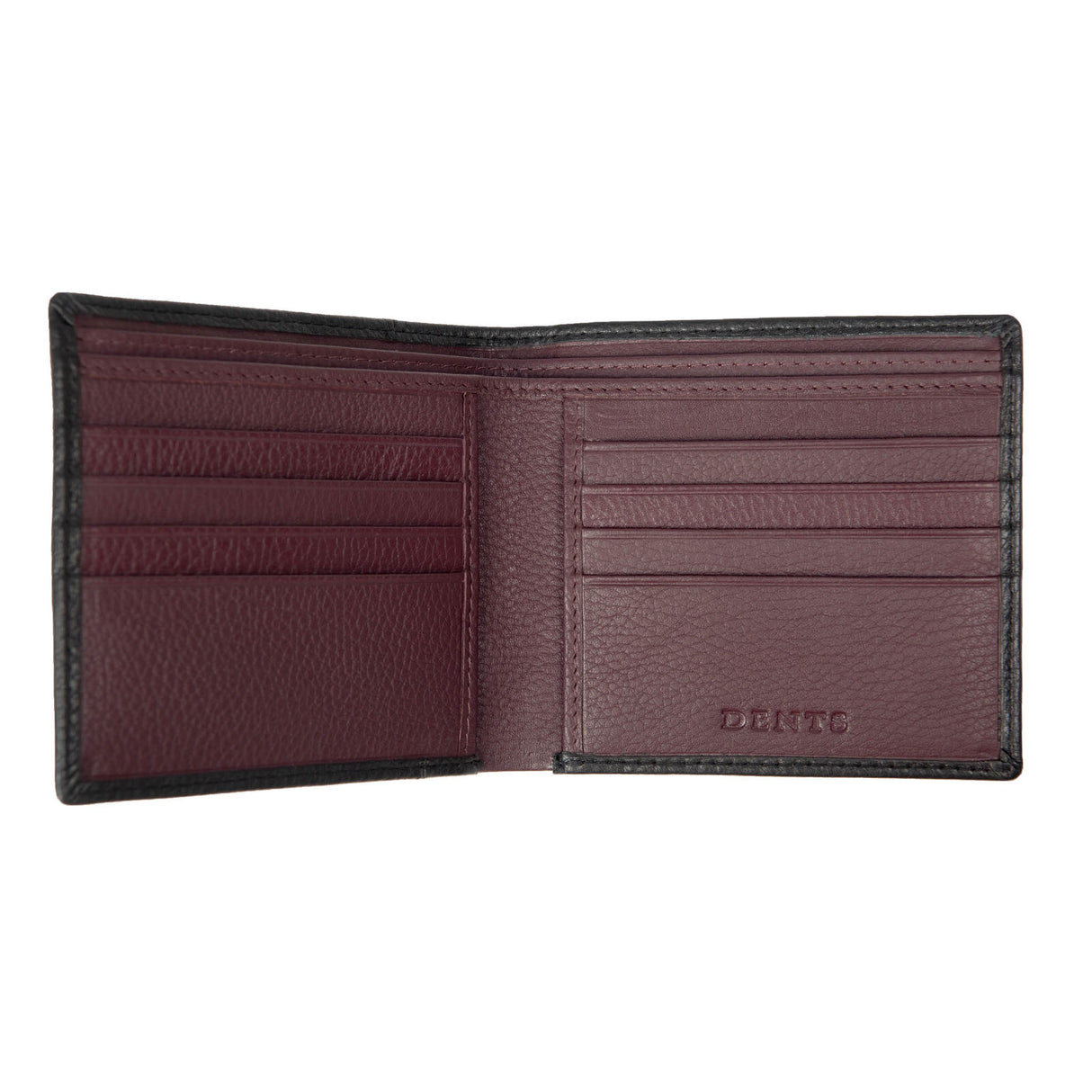 Dents Mens Slim Pebble Grain Leather Bifold Wallet w/ RFID Blocking - Black/Bordeaux