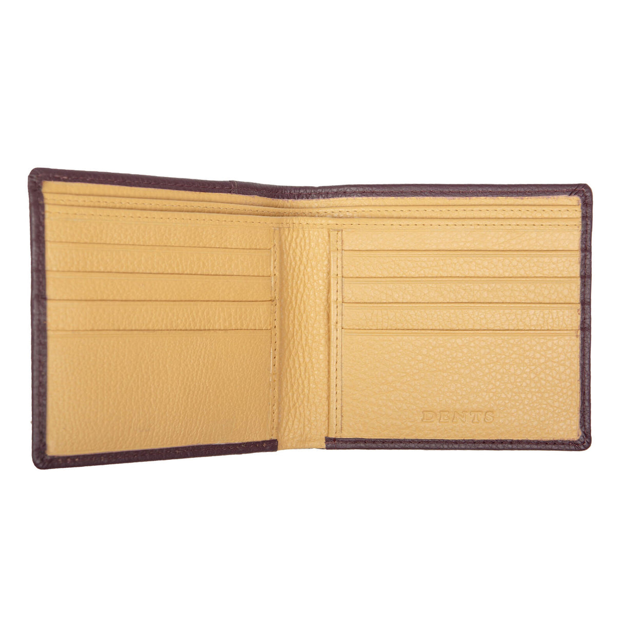 Dents Mens Slim Pebble Grain Leather Bifold Wallet w/ RFID Blocking - Bordeaux/Light Tan