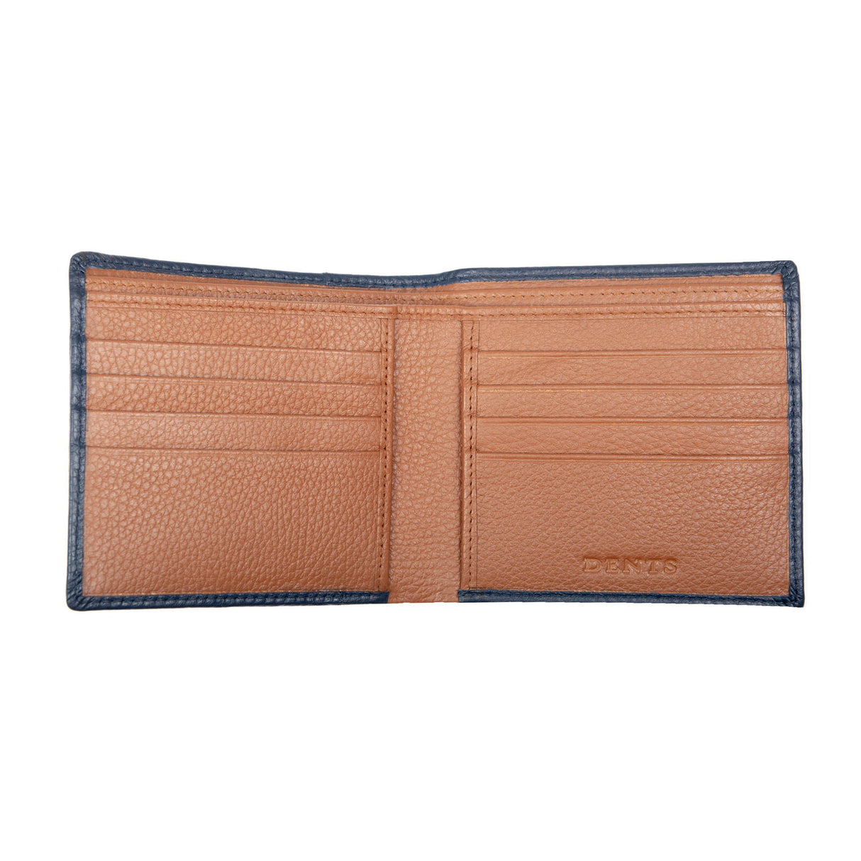 Dents Mens Slim Pebble Grain Leather Bifold Wallet w/ RFID Blocking - Navy/Cognac