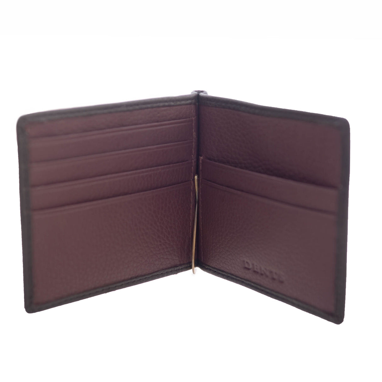 Dents Mens Pebble Grain Leather Bifold Wallet w/ Money Clip & RFID Blocking - Black/Bordeaux