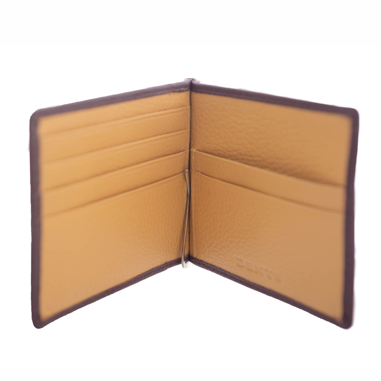 Dents Mens Pebble Grain Leather Bifold Wallet w/ Money Clip & RFID Blocking - Bordeaux/Light Tan