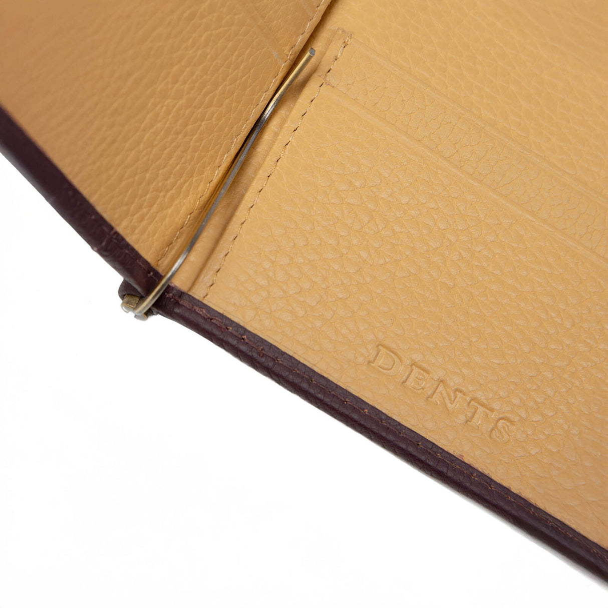 Dents Mens Pebble Grain Leather Bifold Wallet w/ Money Clip & RFID Blocking - Bordeaux/Light Tan
