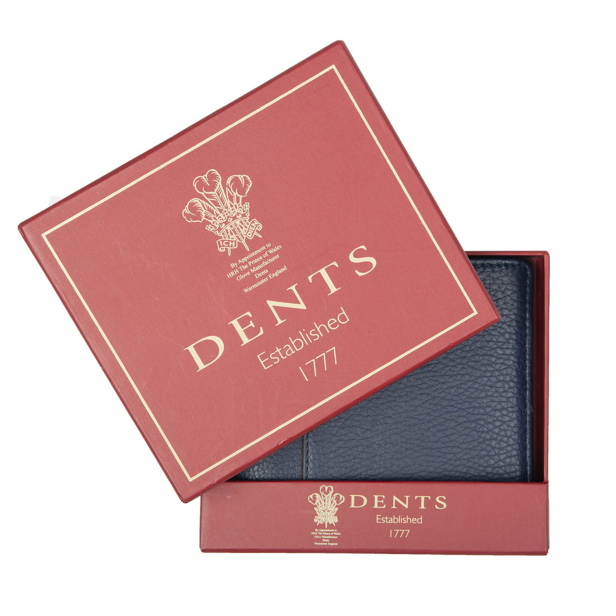 Dents Mens Pebble Grain Leather Bifold Wallet w/ Money Clip & RFID Blocking - Navy/Cognac