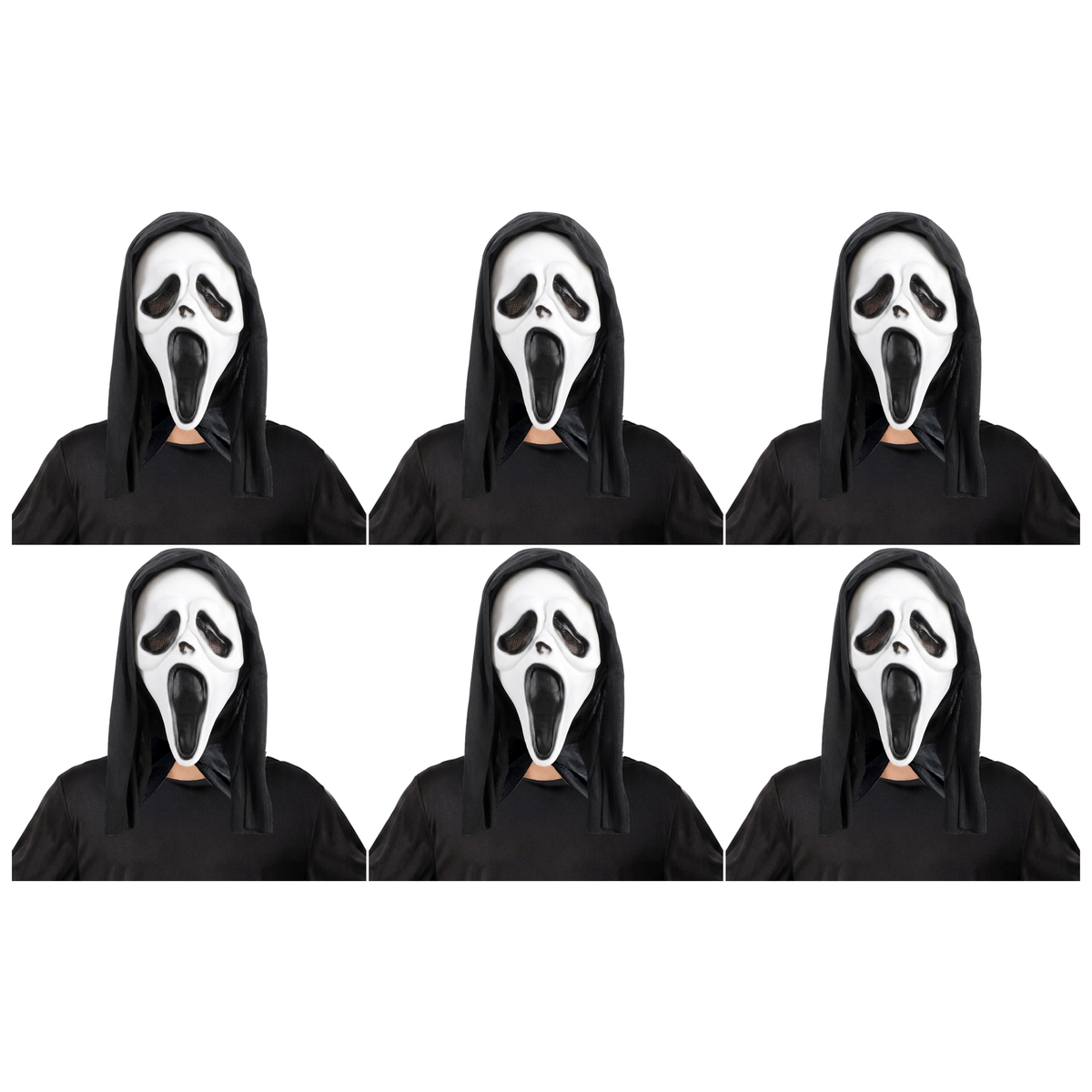 6x Ghost Face Scream Mask w/ Hood Bulk Pack - Scary Movie Halloween Horror Party Costume