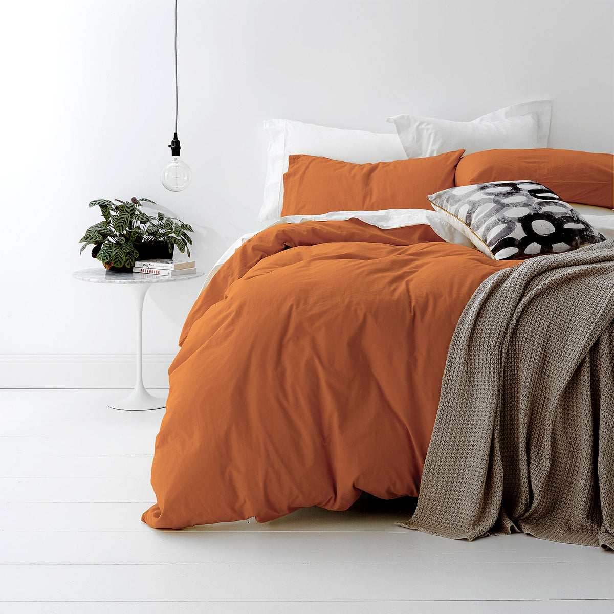 Park Avenue European Vintage Washed Cotton Quilt Cover Set - Auburn