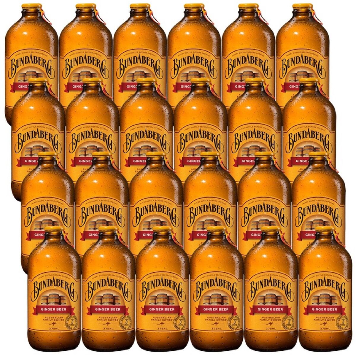 24x Bundaberg 375ml Ginger Beer Glass Bottle Bulk Pack - Brewed Soft Drink (1 Box)