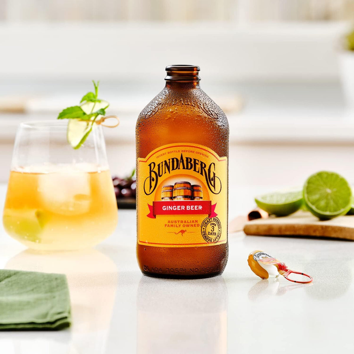 24x Bundaberg 375ml Ginger Beer Glass Bottle Bulk Pack - Brewed Soft Drink (1 Box)