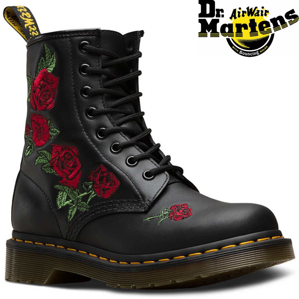 Dr. Martens 1460 Vonda Floral Leather Boots (8 Eye) - Black