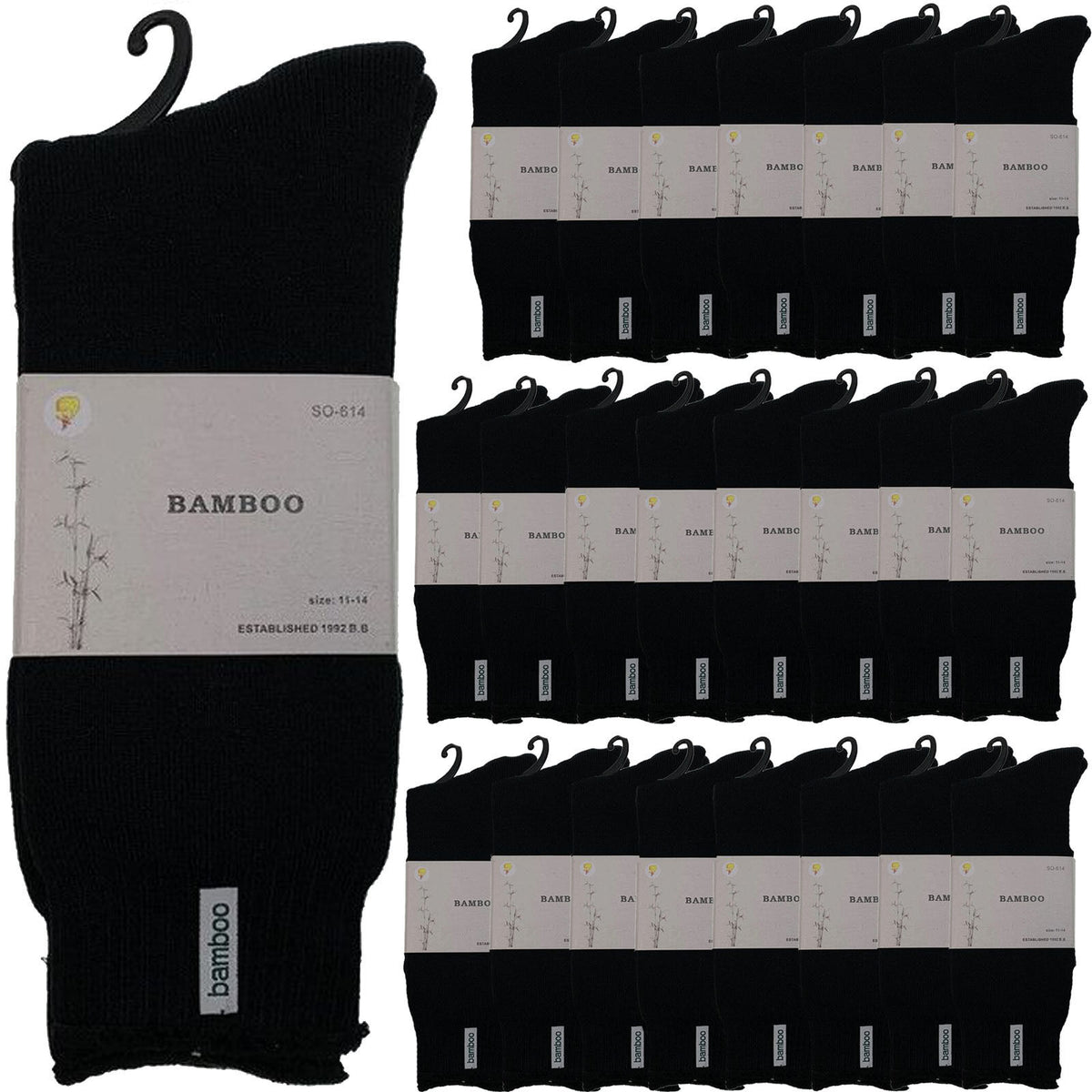 24 Pairs Premium Bamboo Thick Socks Bulk Pack - Black (Mens Heavy Duty Work Socks w/ Cushion)
