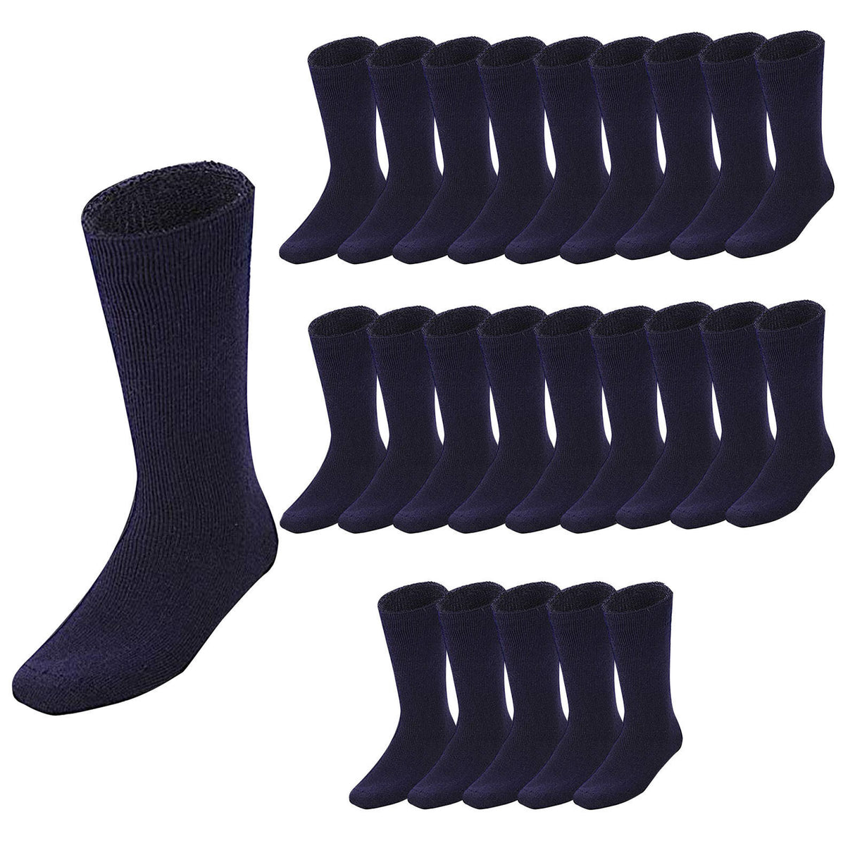 24 Pairs Bamboo Work Socks Bulk Pack - Navy Blue (Mens Heavy Duty Thick Socks w/ Cushion)