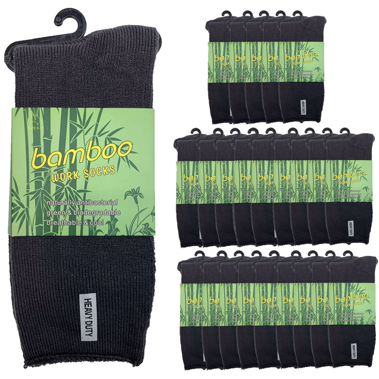 24 Pairs Premium Bamboo Works Socks Bulk Pack - Charcoal Grey (Mens Heavy Duty Thick Socks w/ Cushion & Anti-Odour)