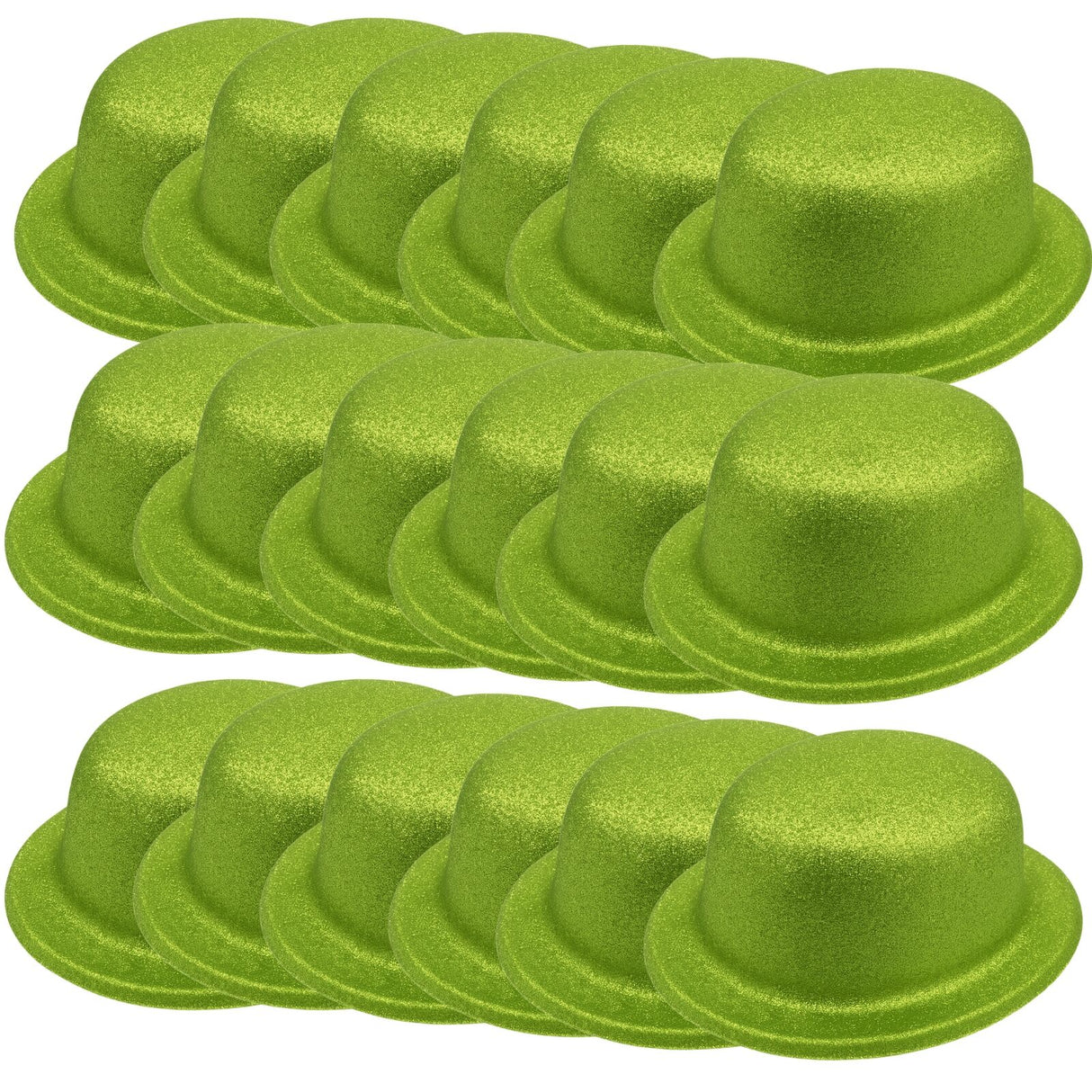 24x GLITTER BOWLER HAT Fancy Party Plastic Costume Cap Fun Dress Up Sparkle BULK - Lime Green