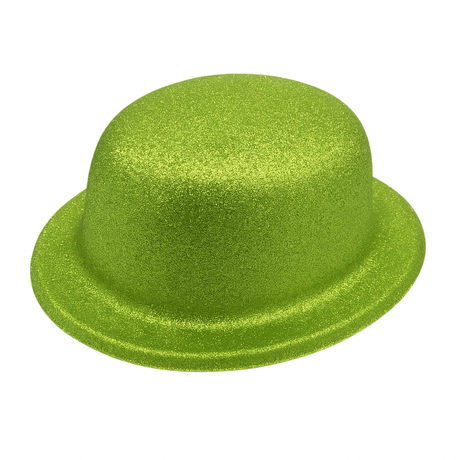 24x GLITTER BOWLER HAT Fancy Party Plastic Costume Cap Fun Dress Up Sparkle BULK - Lime Green