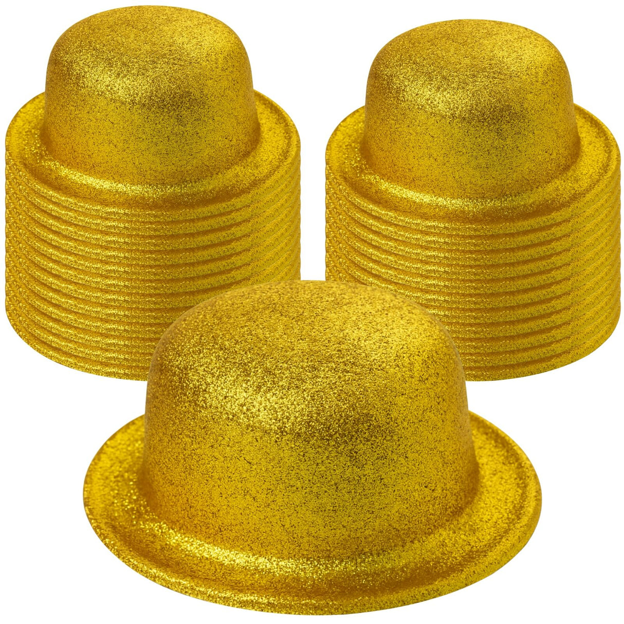 24x Yellow/Gold Glitter Bowler Hat Bulk Pack - Sparkly Costume Hats for Dance/Fancy Dress Party