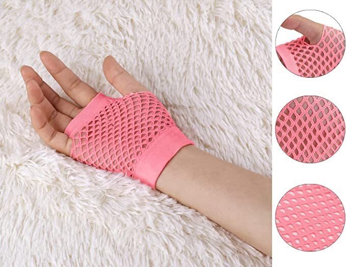 24 Pairs Light Pink Fishnet Gloves Bulk Pack - Fingerless Wrist Length (70s & 80s Costume/Party)