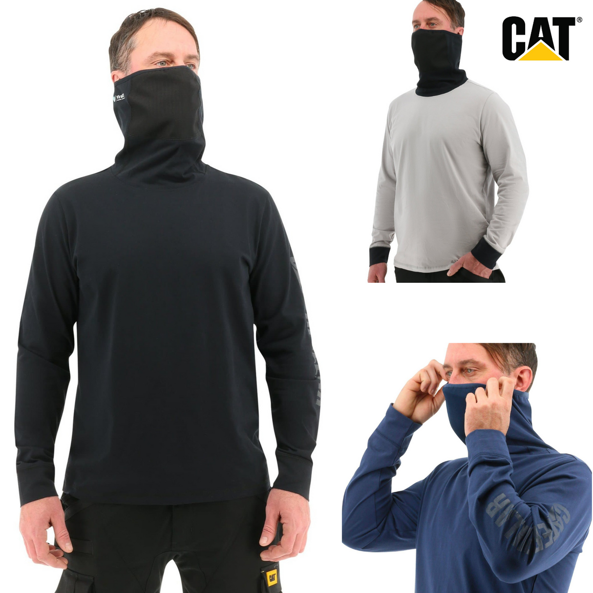 Caterpillar Mens ViralOff¨ Long Sleeve Gaiter Tee with Face Covering Top Shirt CAT - Black