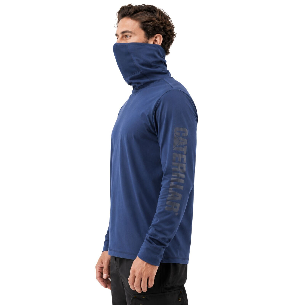 CAT ViralOff Mens Long Sleeve Gaiter Tee Face Covering Quick Dry - Detroit Blue