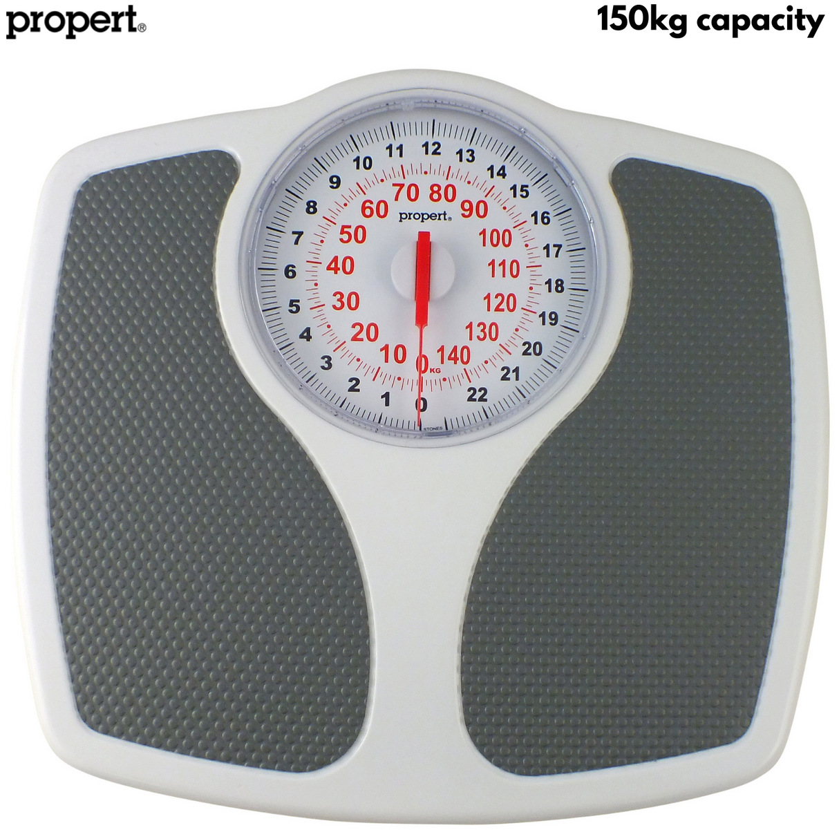 Propert 150kg Mechanical Bathroom Scales Speedometer Analogue - White/Grey