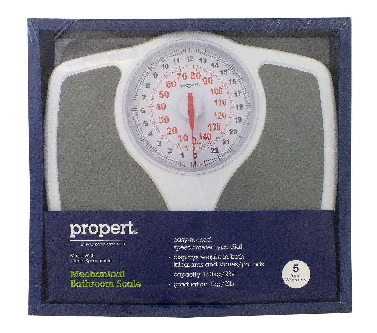 Propert 150kg Mechanical Bathroom Scales Speedometer Analogue - White/Grey