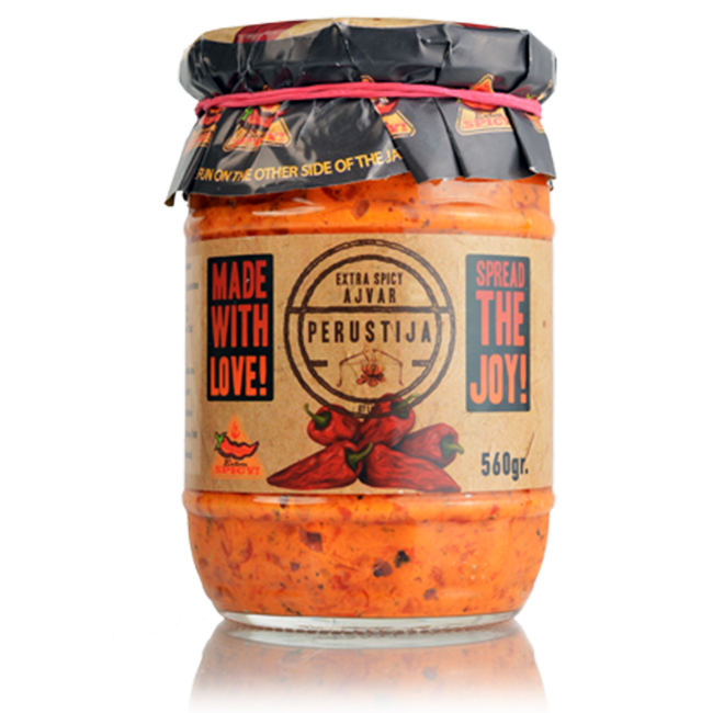 560g Perustija Homemade Ajvar Spread Macedonian Roasted Pepper Relish Dip - Extra Hot