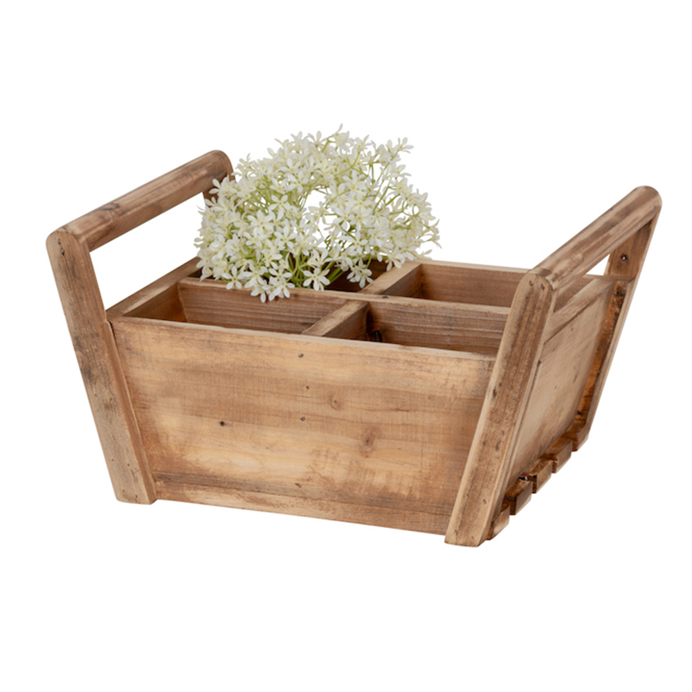 Timber 4-Square Trug Home Garden Basket Plant Flower Holder Brown