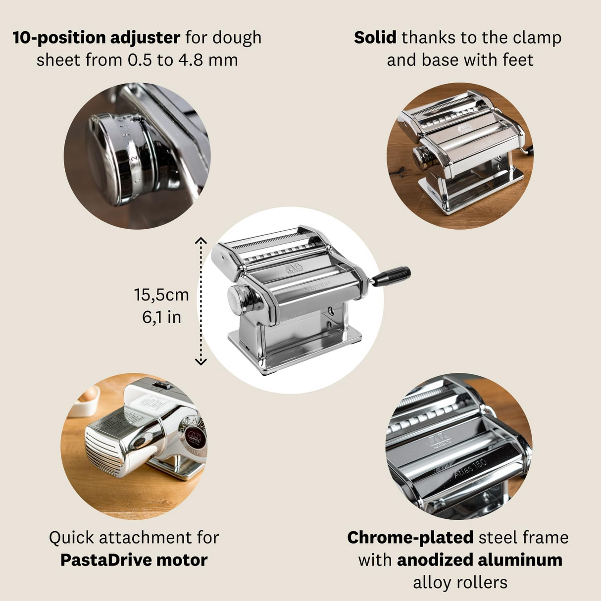 Marcato Atlas 5 Types Gift Set - Pasta Machine w/ 2 Roller Attachments (Makes 5 Types of Pasta)