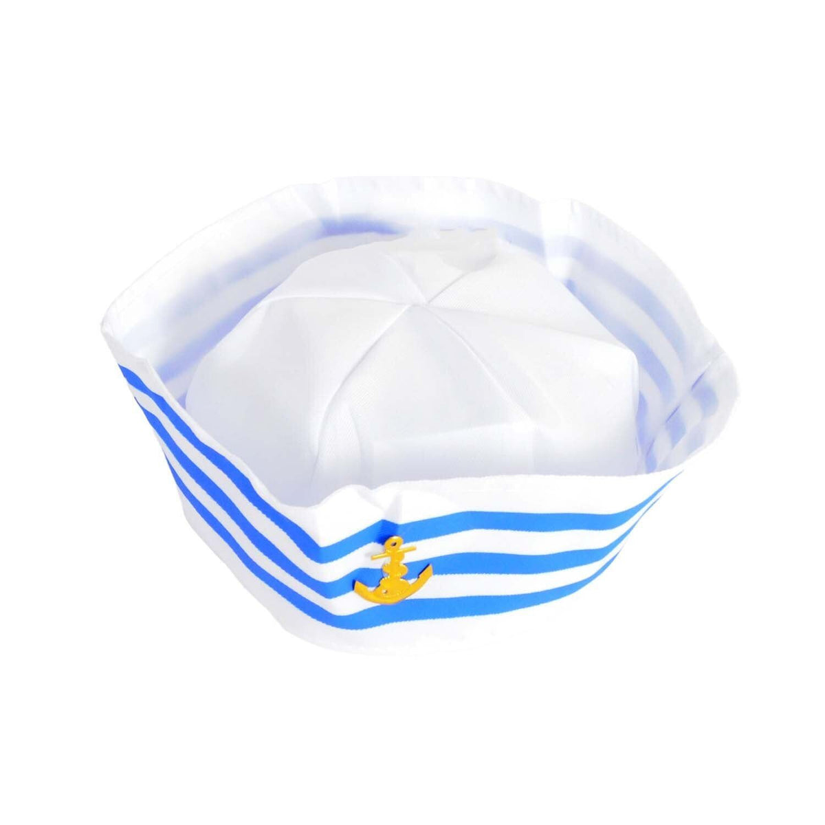Adult Sailor Gob Hat Marine Captain Doughboy Cap w/ Anchor - Blue/White Stripe