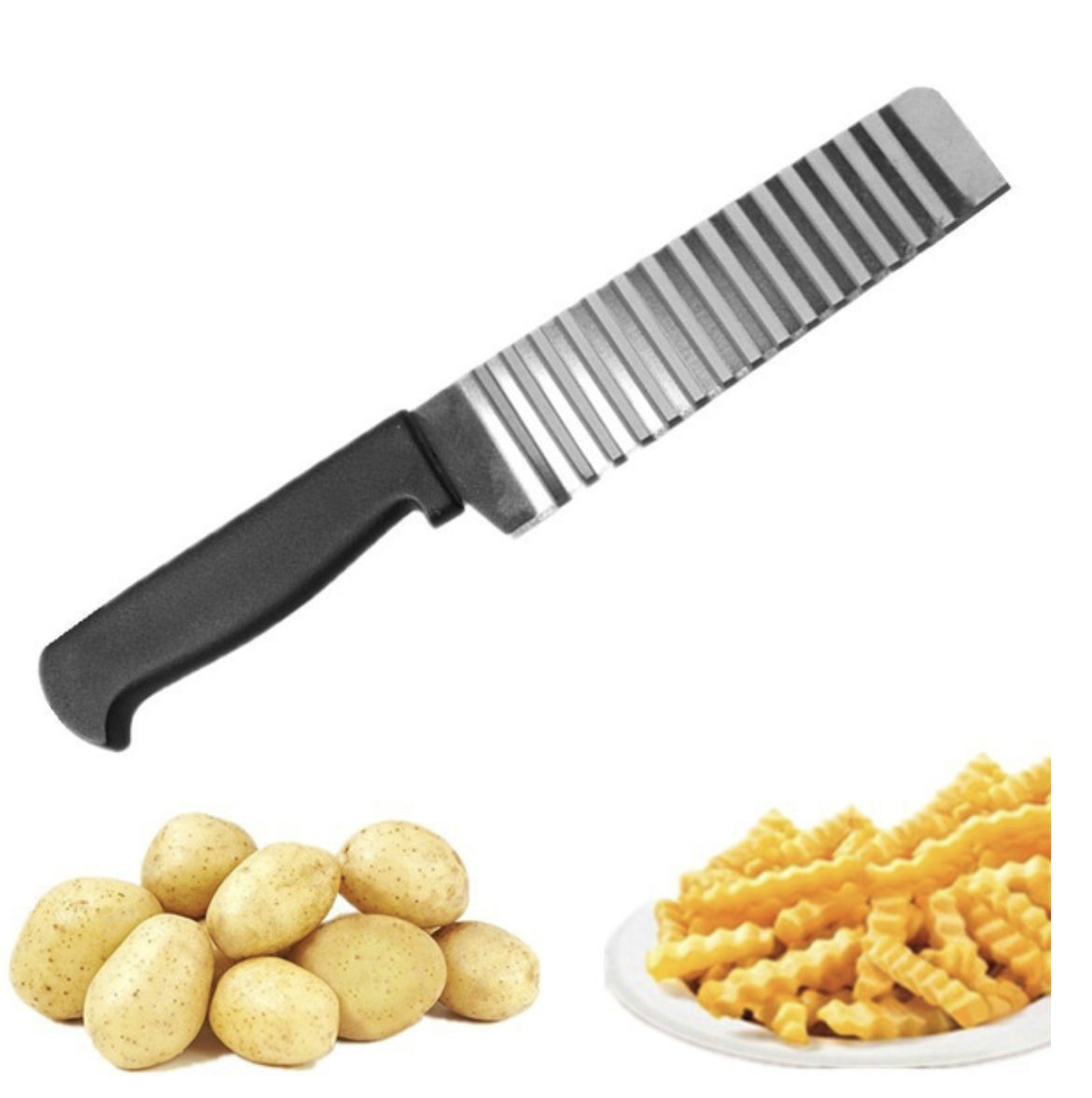 JELLY KNIFE Stainless Steel Blade Cooked Potato Vegetable Crinkle Wavy Cutter Slicer with Handle
