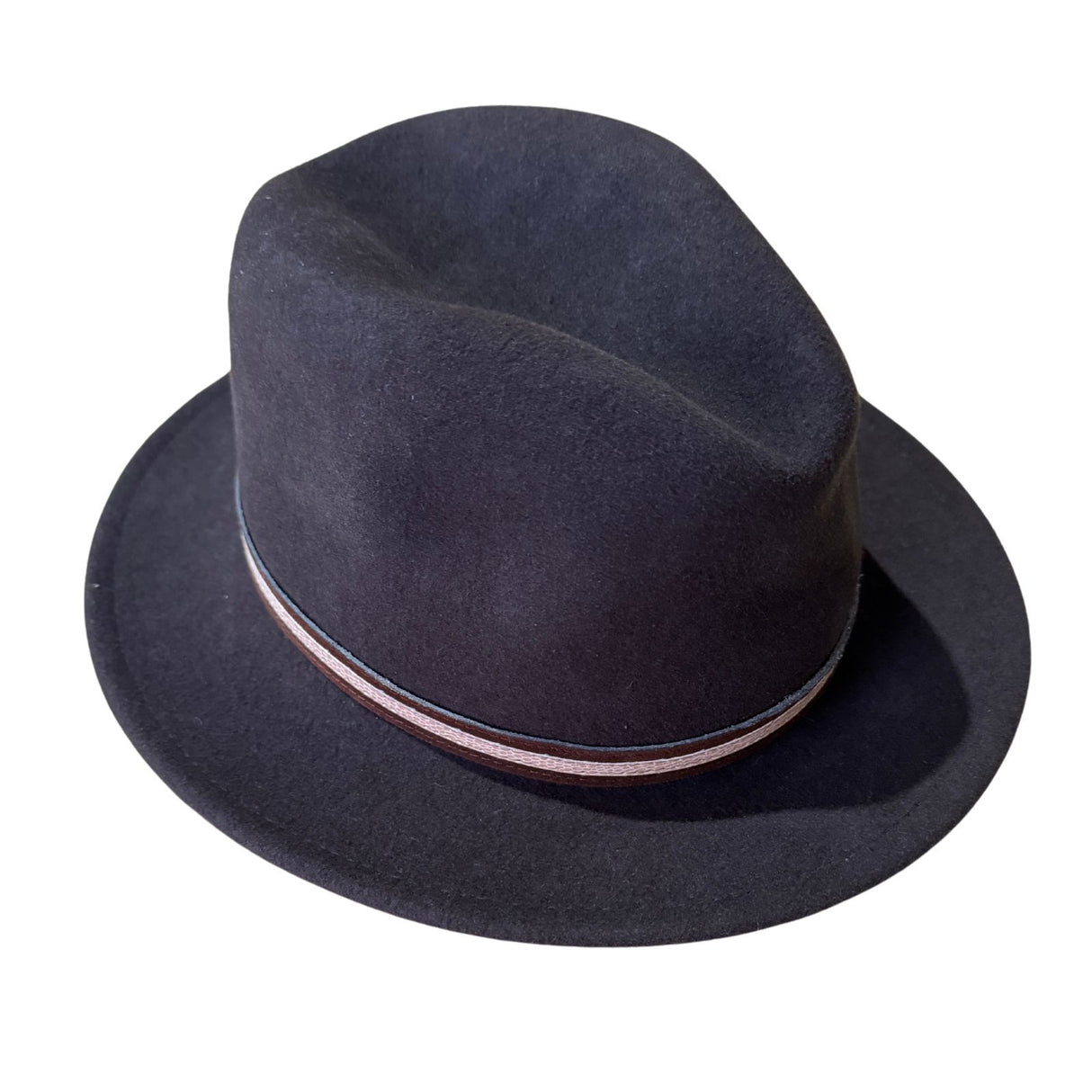 Avenel Mens 100% Wool Casual Felt Safari Hat - Brown (Two Tone Leather Look Trim)