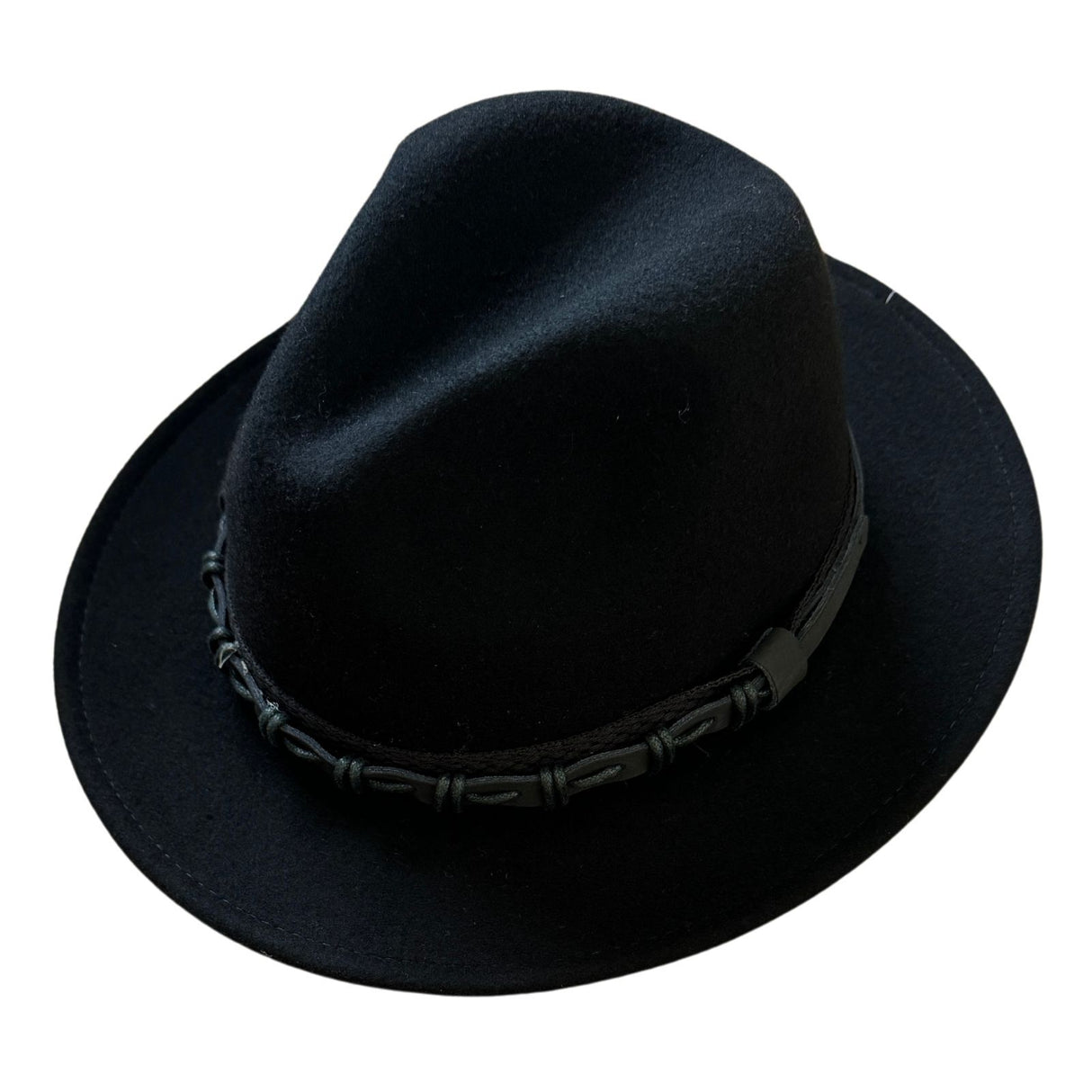 Avenel Mens Wool Felt Safari Hat - Black (Hessian & Leather Look Trim)