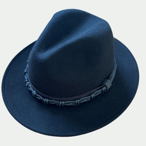 Avenel Mens Wool Felt Safari Hat - Black (Hessian & Leather Look Trim)
