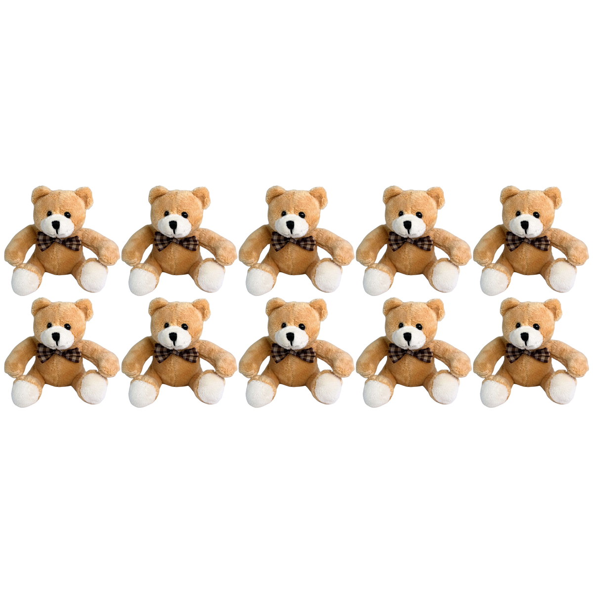 10x Bocchetta 12cm Mini Teddy Bear Plush Toy Bulk Pack - Light Brown (Stuffed Animal Souvenir Keyring Gift)