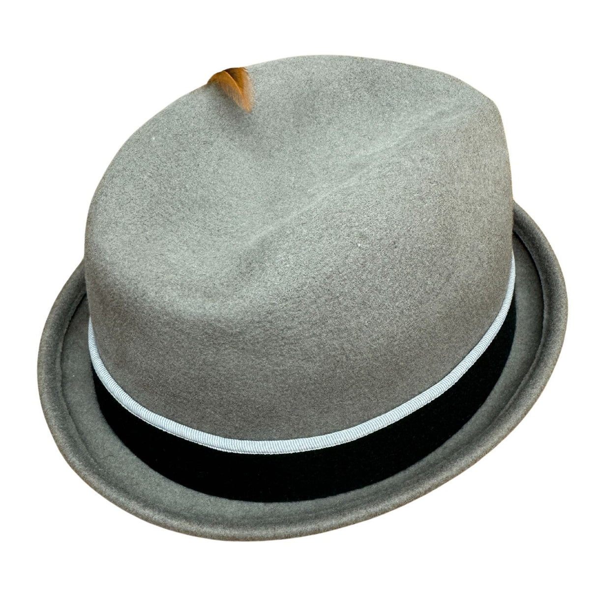 Avenel Mens 100% Wool Stingy Gutter Brim Felt Hat - Grey (Colourful Feather Trim) - Size M