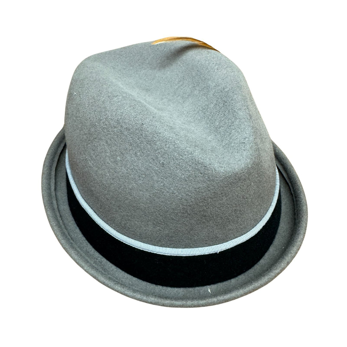 Avenel Mens 100% Wool Stingy Gutter Brim Felt Hat - Grey (Colourful Feather Trim) - Size M