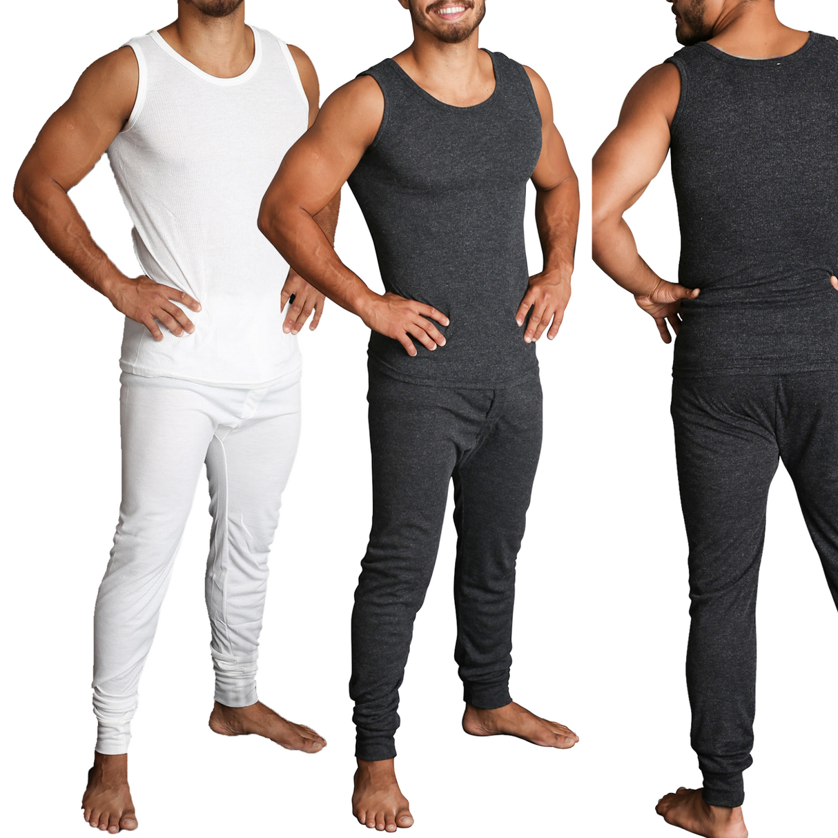 2pcs Set Mens Merino Wool Blend Thermal Singlet Top & Pants Underwear Thermals - Beige