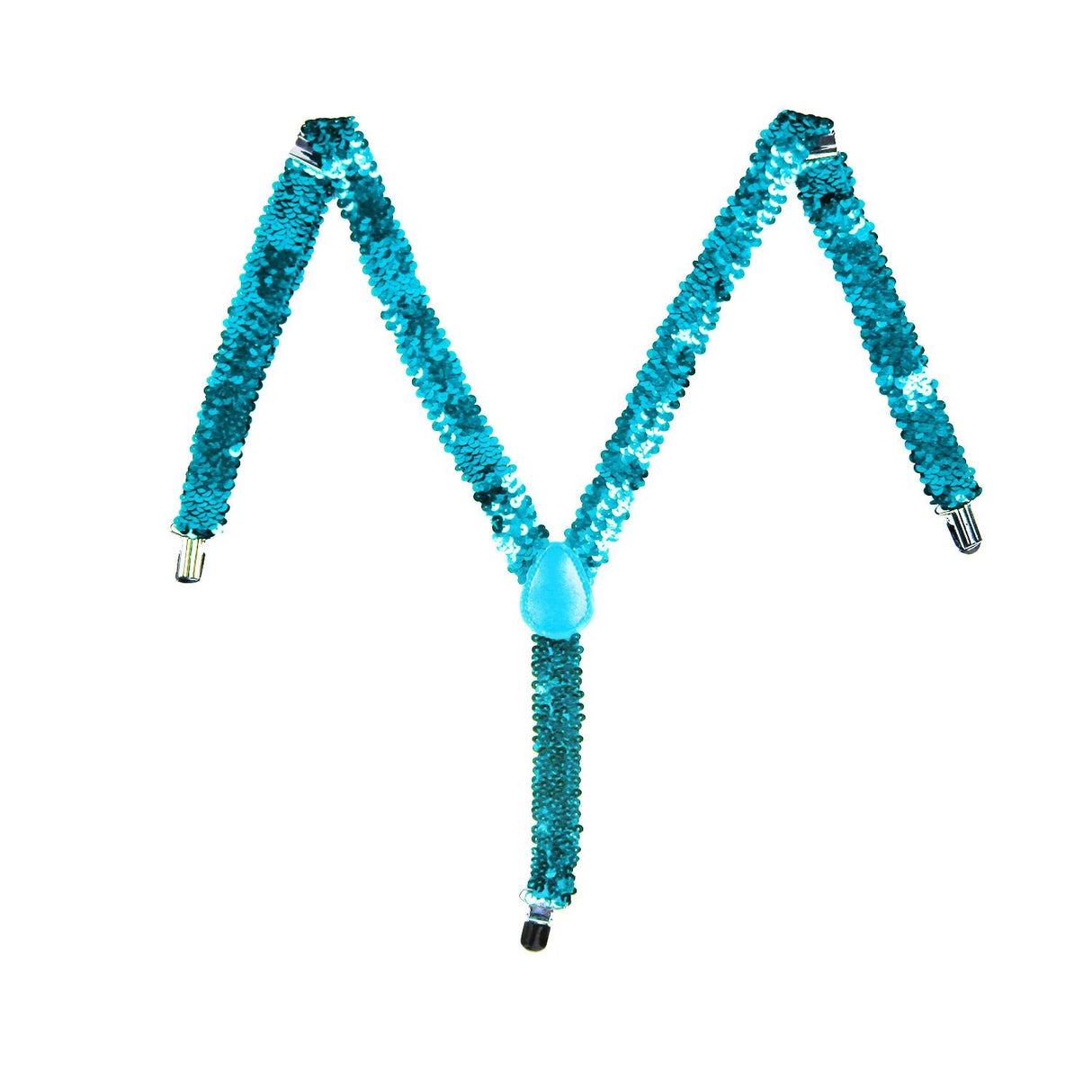 2x Mens Suspenders Braces Adjustable Strong Clip On Elastic Formal Wedding Slim - Blue (Sequin)