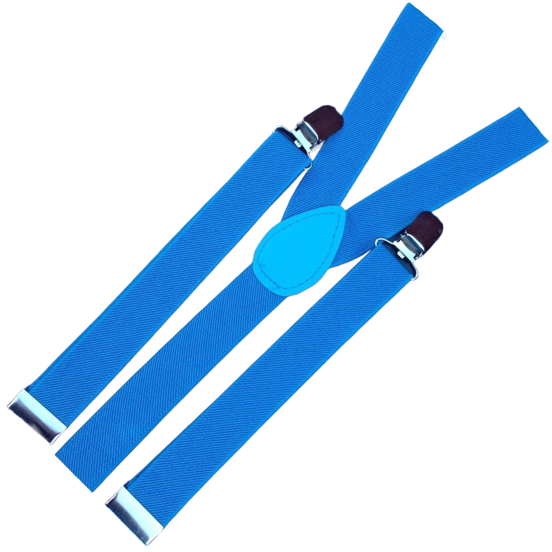 2x Mens Suspenders Braces Adjustable Strong Clip On Elastic Formal Wedding Slim - Sky Blue