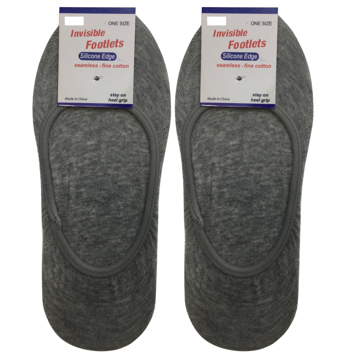 2 Pairs No Show Cotton Socks - Grey (Non Slip Low Cut Invisible Footlet Socks)