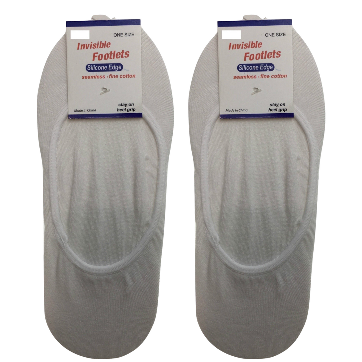 2x NO SHOW COTTON SOCKS Non Slip Heel Grip Low Cut Invisible Footlet Seamless - White - 2-8