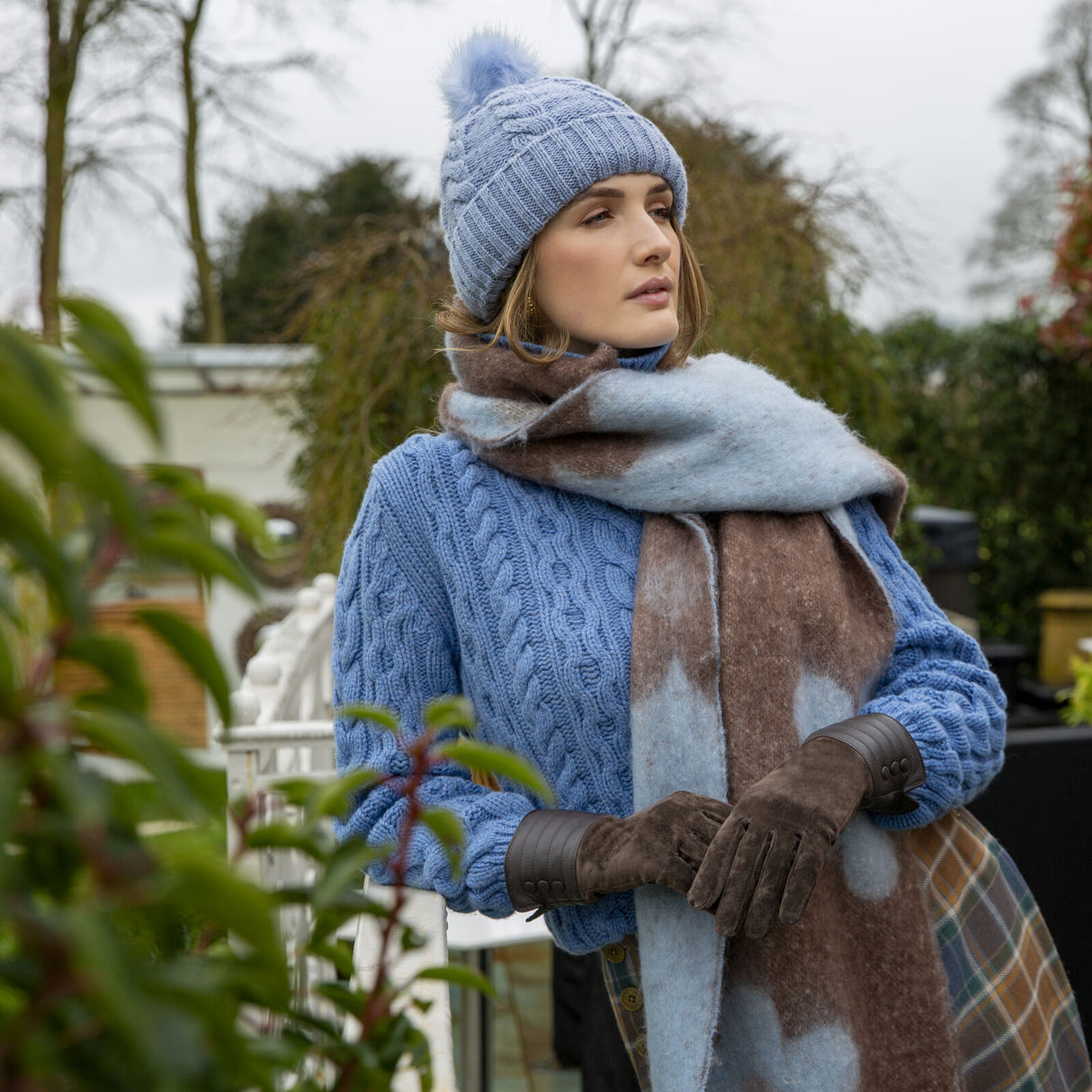 Dents Women's Cable Knit Beanie with Pom - Blue