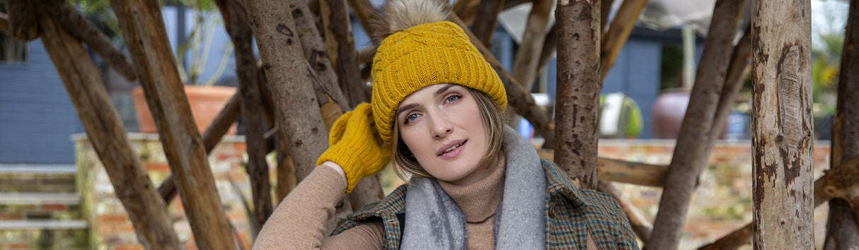 Dents Women's Cable Knit Beanie with Pom - Yellow