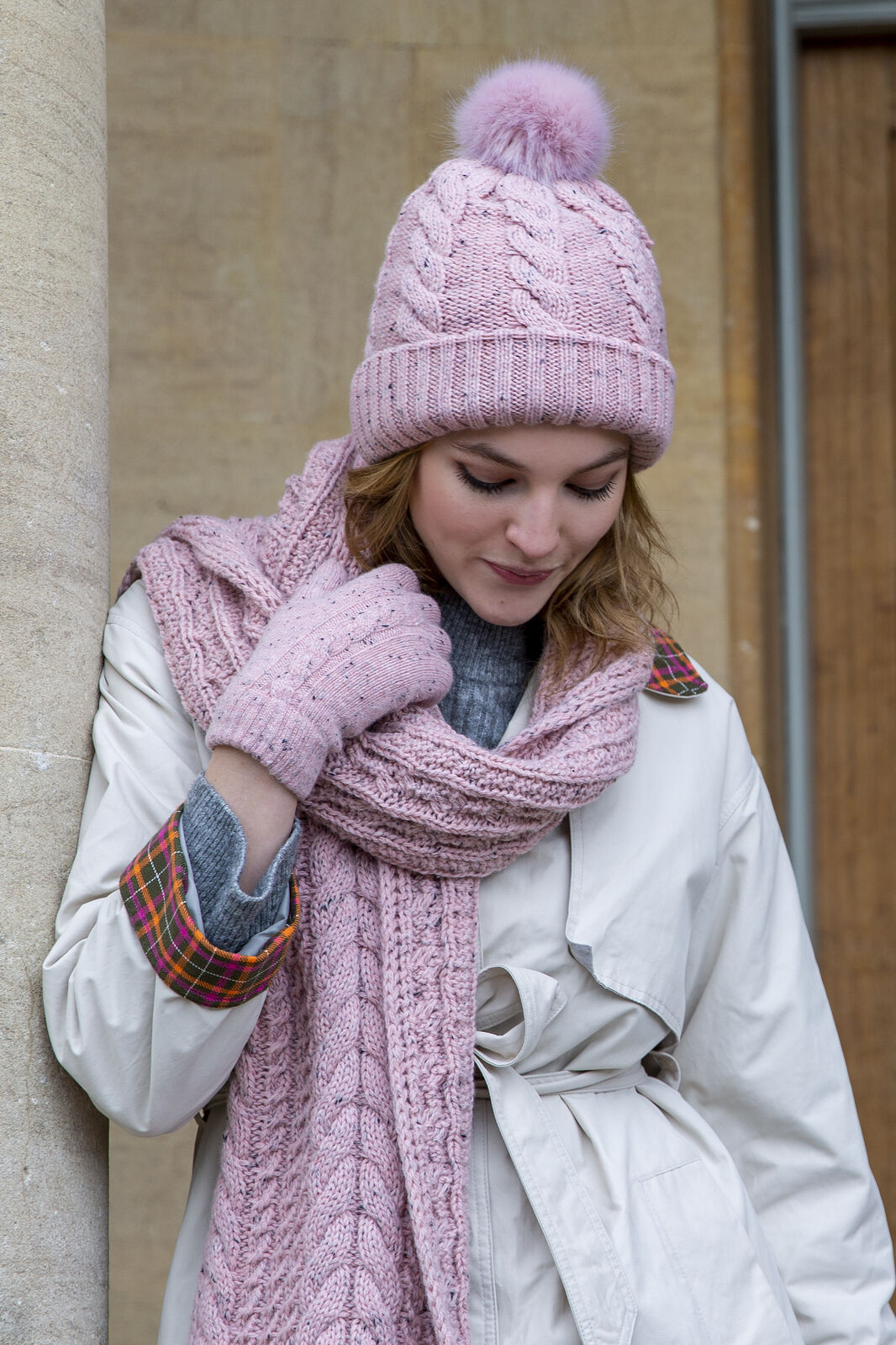 Dents Women's Cable Knit Beanie with Pom - Pink