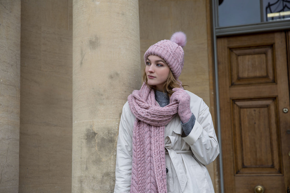 Dents Women's Cable Knit Beanie with Pom - Pink