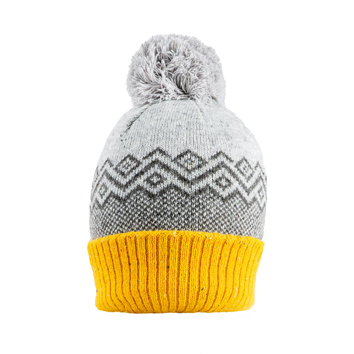 Dents Women’s Jacquard Knitted Bobble Hat with Geometric Pattern - Yellow/Grey