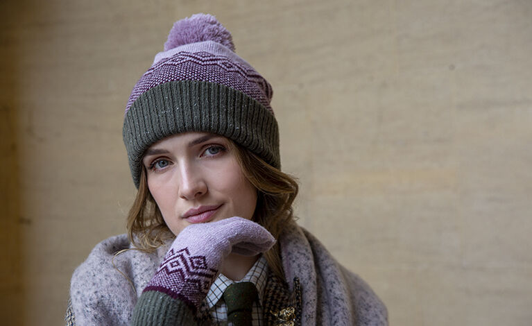 Dents Women’s Jacquard Knitted Bobble Hat with Geometric Pattern - Lilac