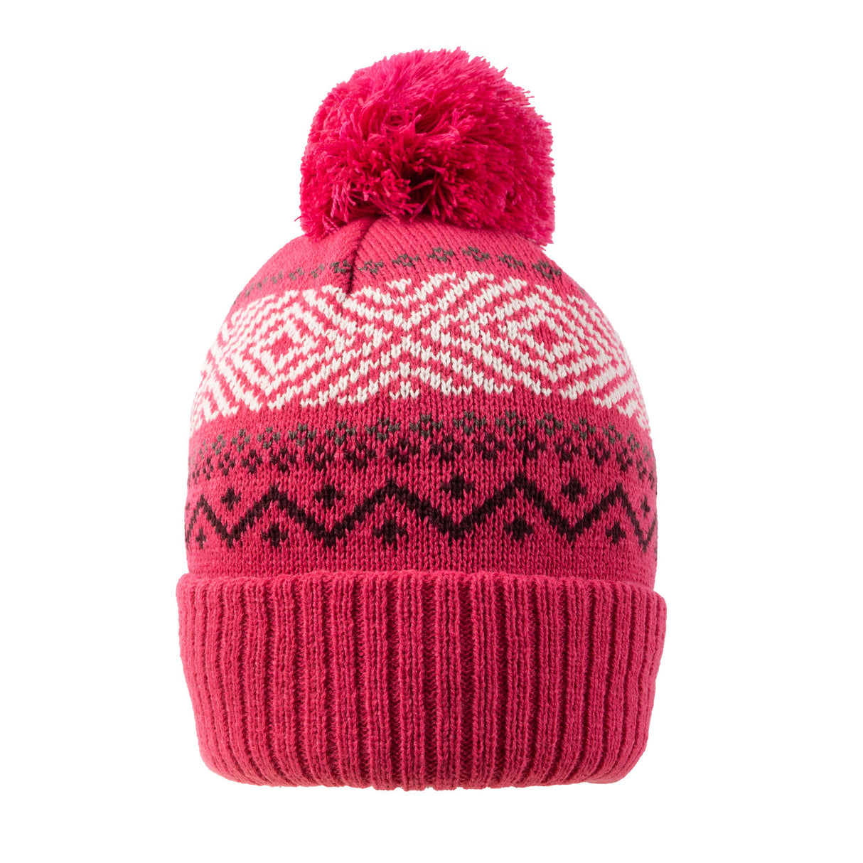 Dents Women's Jacquard Knitted Bobble Hat - Fuchsia (Faux Fur Pom Pom Beanie)