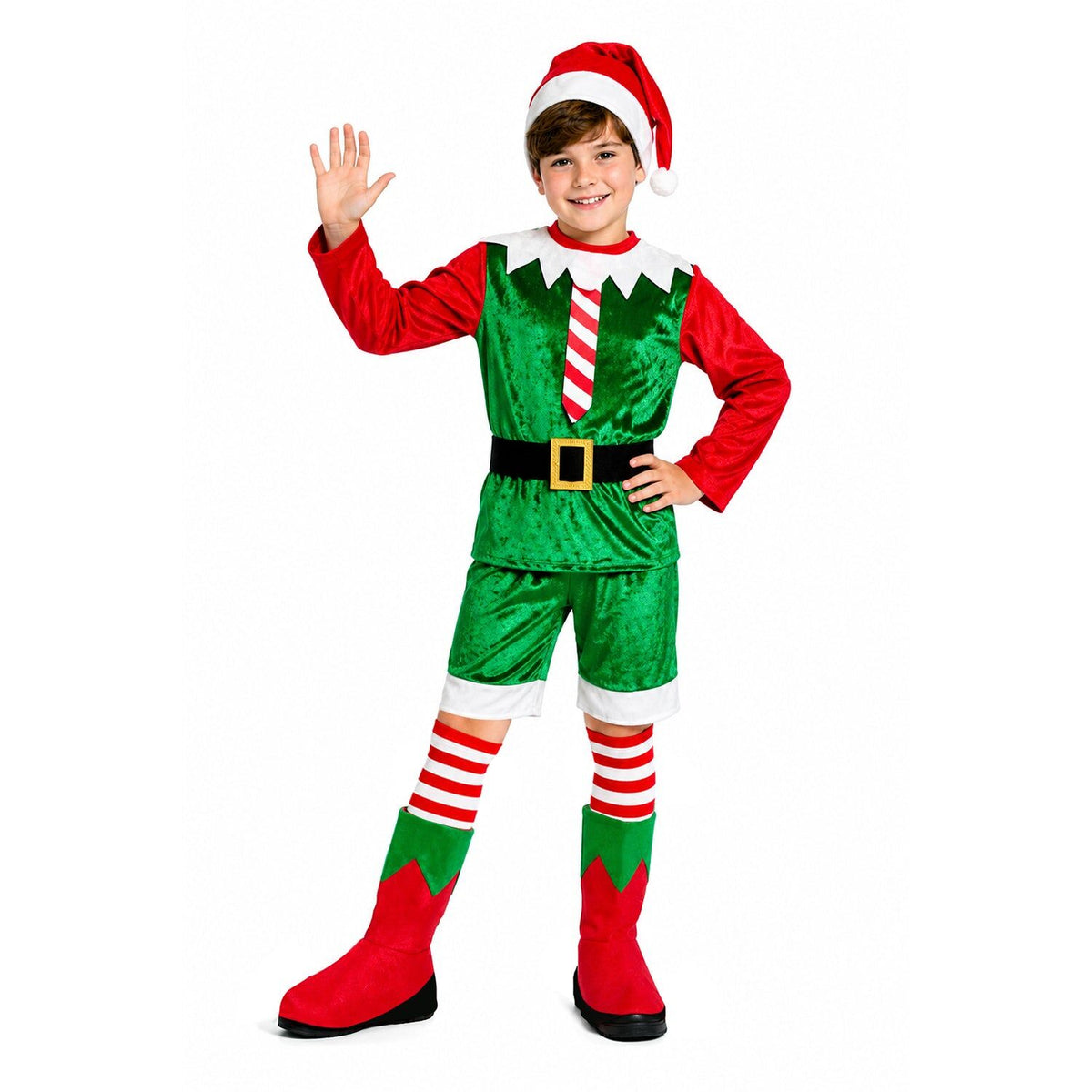 Boys Christmas Elf Costume - Green (Childrens Santas Helper Xmas Party Outfit)